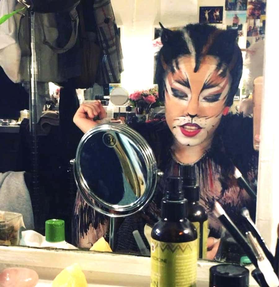 photo: at the makeup mirrors backstage at Cats on Broadway