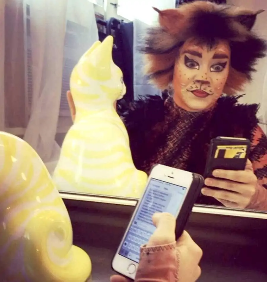 photo: cast members of Cats on Broadway have time backstage to prepare - with humor